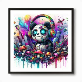 Panda With Headphones 3 Art Print