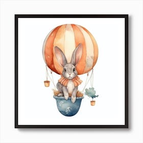 Watercolor Illustration Rabbit Hot Air Balloon Art Print