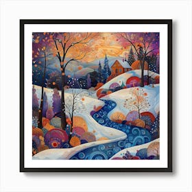 Colourful Winter Landscape Painting Art Print