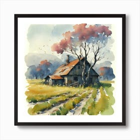 Watercolor Of A Farmhouse Art Print