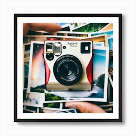 Polaroid Camera and photos of nature Art Print
