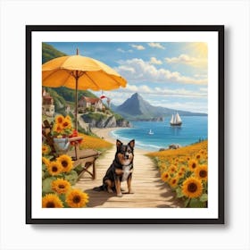 Sunflowers On The Beach Art Print