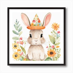 Floral Baby Rabbit Nursery Illustration (5) Art Print
