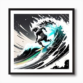 Surfer Riding A Wave Art Print