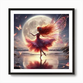 Red Hair Fairy With Butterflies 1 Art Print