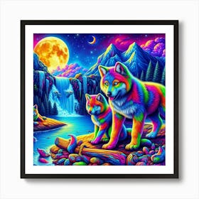 Psychedelic Wolf Family 6 2 Art Print