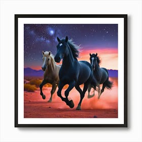Three Horses Running In The Desert 1 Art Print