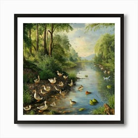 Ducks By The River 1 Art Print