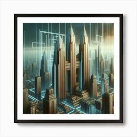 Towering art deco skyscrapers Art Print