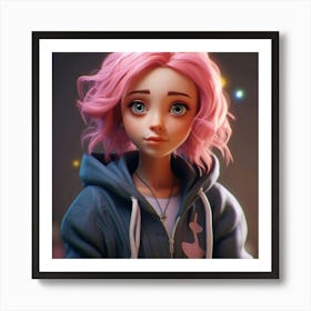 Cute Girl With Pink Hair Art Print