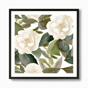 Botanical Wall Art Flowers White Camelias White Background #2 Art Print