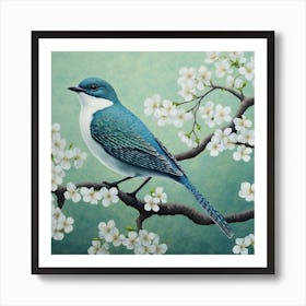 Ohara Koson Inspired Bird Painting Eastern Bluebird 1 Square Art Print