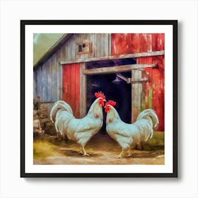 Two Roosters Art Print