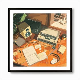 Desk With Headphones Art Print