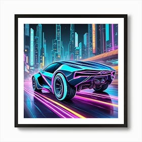 Futuristic Neon Muscle Car Cubism Style Art Print