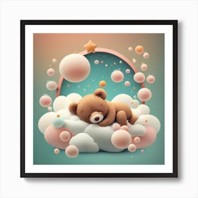 Teddy Bear Sleeping On Cloud Art Print