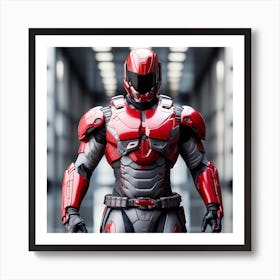 A Futuristic Warrior Stands Tall, His Gleaming Suit And Red Visor Commanding Attention 3 Art Print