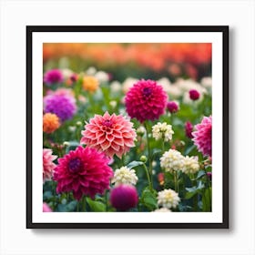 Dahlias In The Garden Art Print