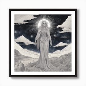 Scottish Goddess A'Chailleach Winter Bites Monochromatic Art Print