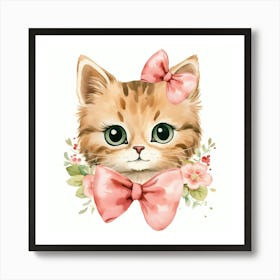 Cute Kitten With Bow Art Print