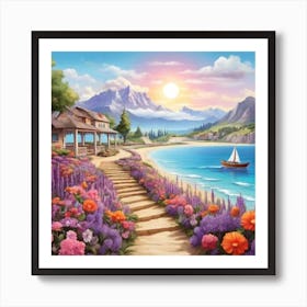 Of Flowers On The Beach Art Print