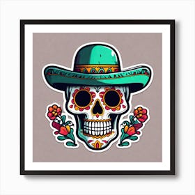 Mexican Skull With Mexican Hat Sticker 2d Cute Fantasy Dreamy Vector Illustration 2d Flat Cen (4) Art Print