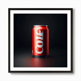 A digital painting of a single red can of Coke with a white label on a black background. The can is centered in the frame and is surrounded by a dark background. The can is illuminated by a single light source that is positioned in front of the can. The light source is casting shadows on the can and on the background. The can is labeled with the word "Coke" in white text. The text is in a bold, sans-serif font. The can is also labeled with the word "Coke" in a smaller, italicized font. The can is surrounded by a red glow. The glow is caused by the light source reflecting off of the can. The glow is also caused by the light source reflecting off of the background. The can is sitting on a black surface. The surface is reflecting the light source. The surface is also reflecting the can. The can is sitting in a dark room. The room is illuminated by the light source. The room is also illuminated by the glow from the can. Art Print