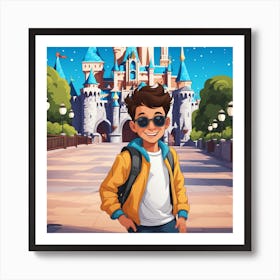 Disney Boy In Front Of Castle Art Print