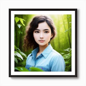 Asian Girl In The Forest Art Print