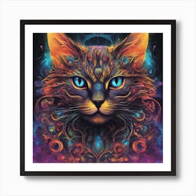 Mesmerizing Cat With Luminous Eyes On A Profound Black Background Art Print