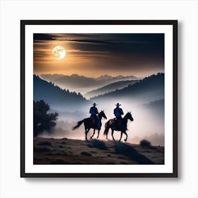 Cowboys In The Moonlight 2 Art Print