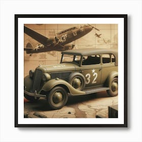 Old Car In Front Of A Map Art Print