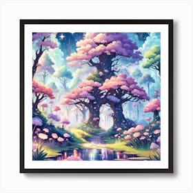 A Fantasy Forest With Twinkling Stars In Pastel Tone Square Composition 239 Art Print