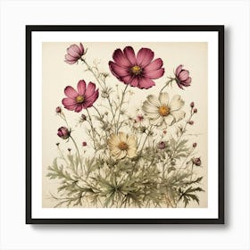 Cosmos Wildflower Vintage Botanical Art Print 3 Art Print