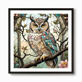 Owl In A Stained Glass Window Art Print