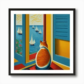 Cat Looking Out The Window 10 Art Print