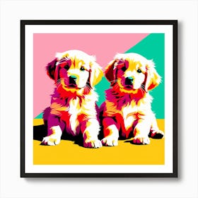 'Golden Retriever Pups', This Contemporary art brings POP Art and Flat Vector Art Together, Colorful Art, Animal Art, Home Decor, Kids Room Decor, Puppy Bank - 52nd Art Print