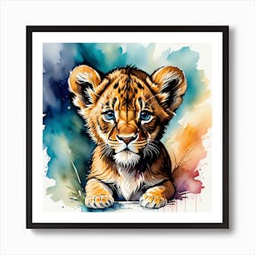 Lion Cub Watercolor Painting Art Print