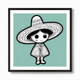 Mexican Sombrero And Pancho Sticker 2d Cute Fantasy Dreamy Vector Illustration 2d Flat Center (3) Art Print