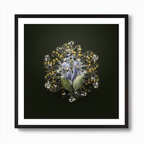 Vintage Blue Daylily Flower Wreath on Olive Green n.2187 Art Print