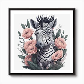 Floral Zebra (2) Art Print