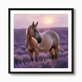 Horse In Lavender Field 6 Art Print