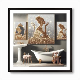 Gold Glamorous glitter Bathroom Art Print