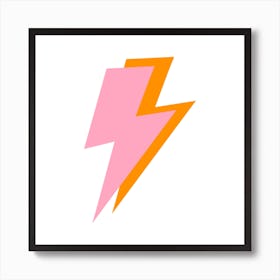 Pink and Orange Lightning Bolts Square Art Print