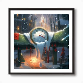 Christmas Clock In The Snow Art Print