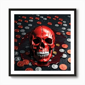 Red Skull With Coins Poster