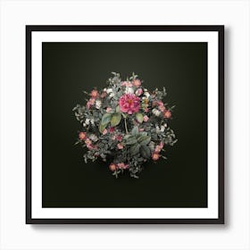 Vintage Pink Francfort Rose Flower Wreath on Olive Green n.0751 Art Print