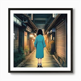 Anime Girl In Kimono Art Print