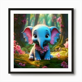 Firefly 3d, Animated, Cute, Little, Round, Turquoise, Elephant, Baby, Forest, Pink Flowers, Whimsica (7) Poster