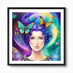 Mermaid With Butterflies Art Print